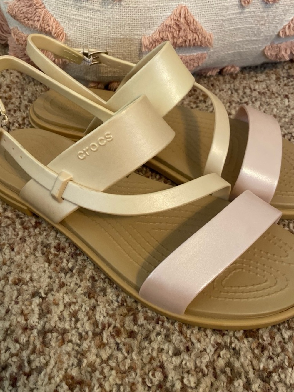 CROCS Women's Sandal in Pink and Tan Straps